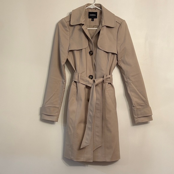 Express Classic Beige Button Front Trench Coat - Picture 2 of 14